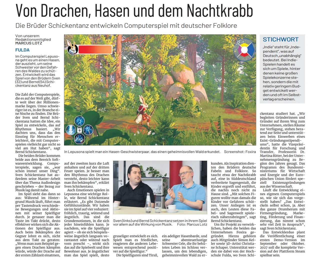 Artikel der Fuldaer Zeitung über Foxira und Lepusona vom 31. Juli 2026