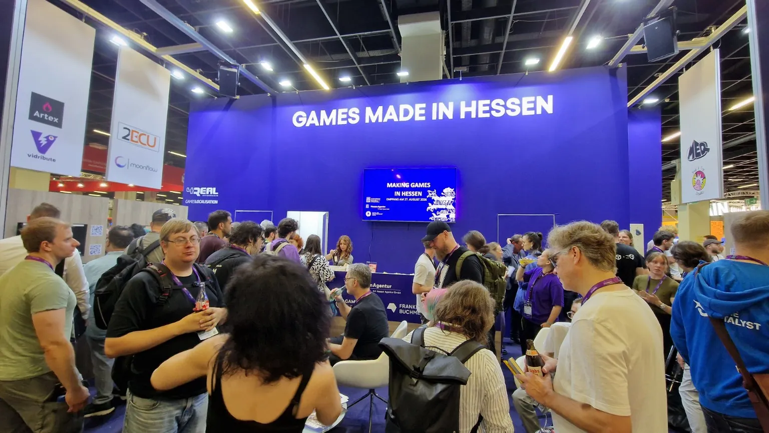 The busy Games Made in Hessen joint booth in the Business Area at gamescom 2026.