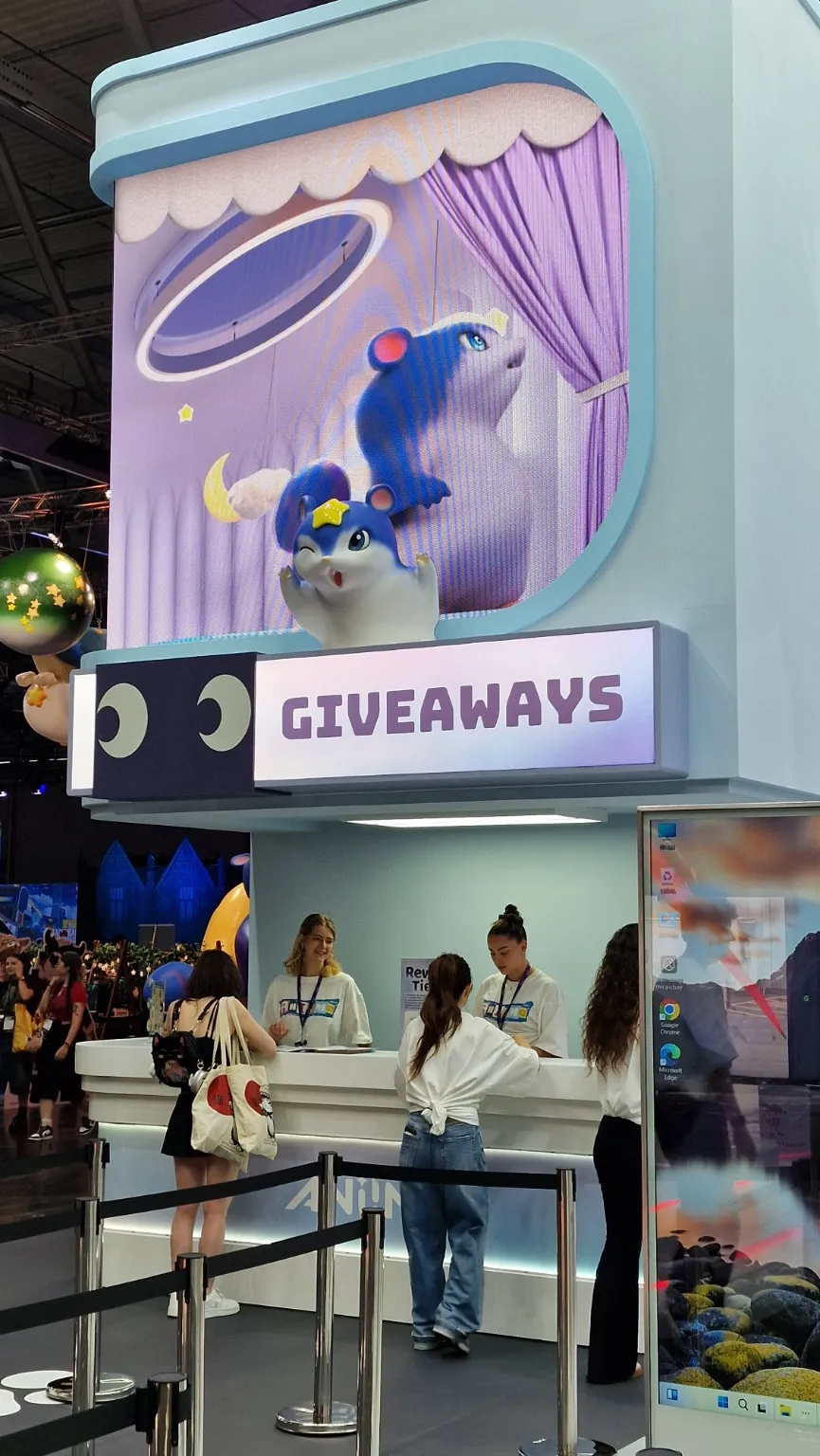 The giveaway area at the Aniimo booth at gamescom 2026.